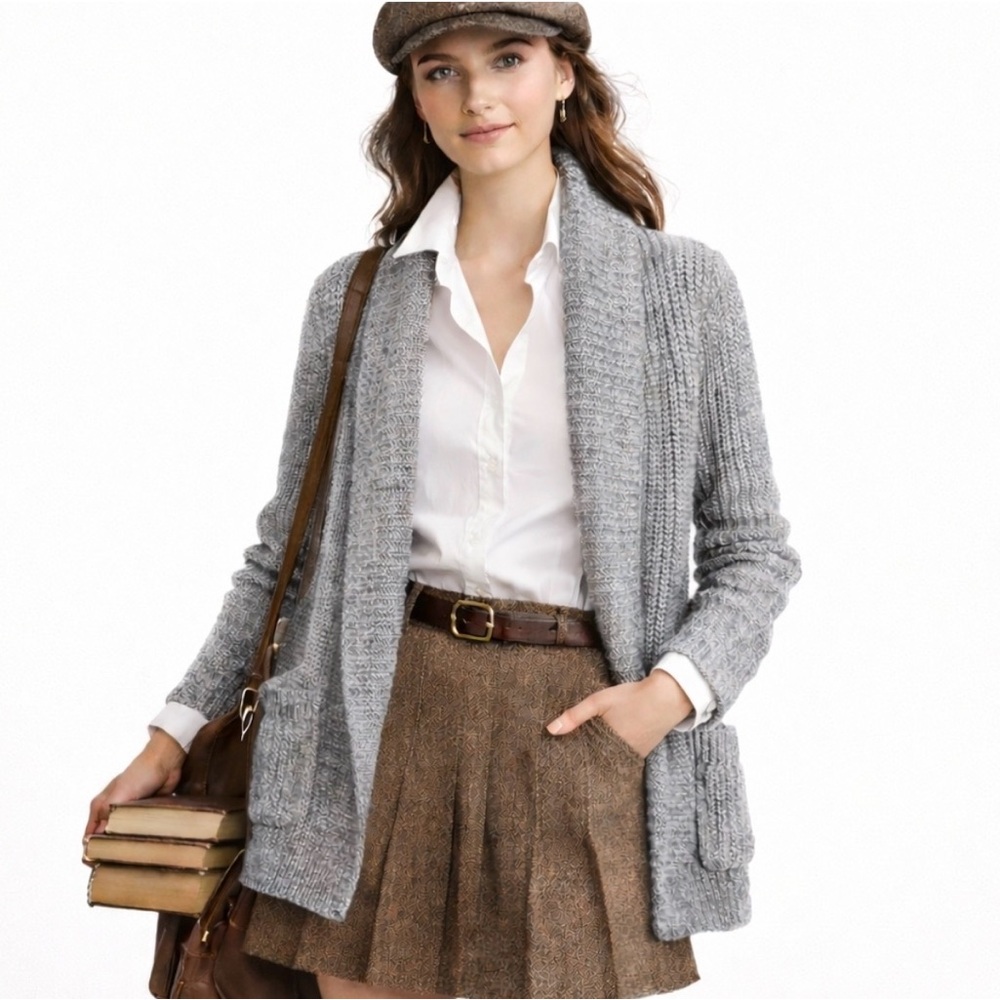 J. Crew womens marled cotton shawl cardigan sweater in grey - M
